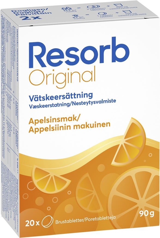 Resorb Original vätskeersättning, Apelsin 2x10st brustabletter  - Resorb