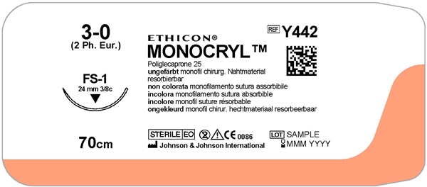 Sutur Monocryl 3-0 MCP442H, 70cm nål FS-1 - Monocryl