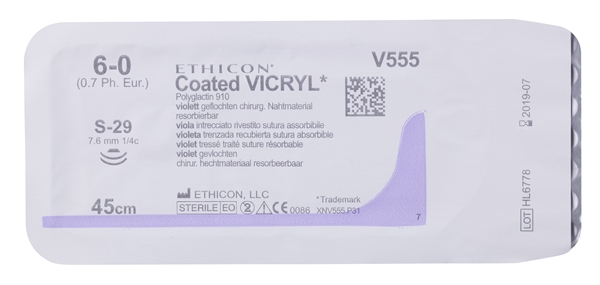Sutur Vicryl  6-0 V555G, 45cm nål S-29 - Vicryl