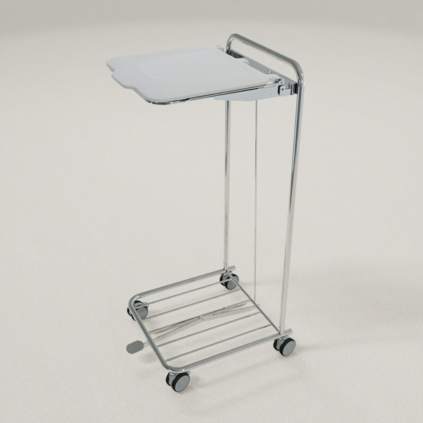 Säckhållare med hjul och lock, 125L förkromad med pedal