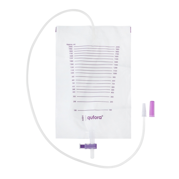 Urinpåse tömbar Qufora, 2,0L 90cm T-ventil - Qufora