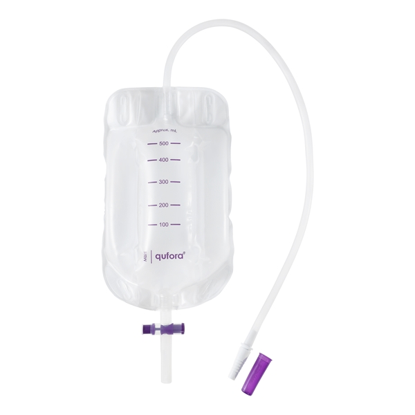 Urinpåse tömbar Qufora, 0,5L 50cm T-ventil avklippb - Qufora