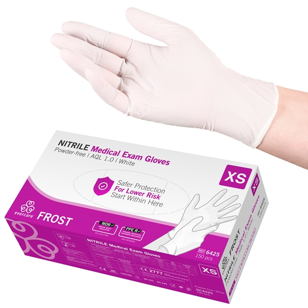 Handske us nitril evercare pf, XS FROST vit AQL 1,0 - evercare®