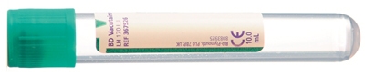 Vakuumrör BD Vacutainer pappersetikett, 10ml Li-Heparin grön