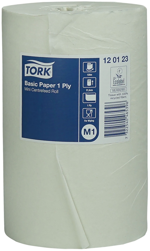 Torkrulle 1-L centrummatad M1, Tork Basic 120m 0,62kg vit - 1