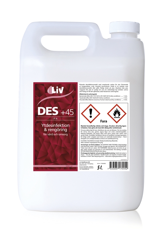 Ytdesinfektion Liv IPA 45%, 5L dunk m tensid - LiV