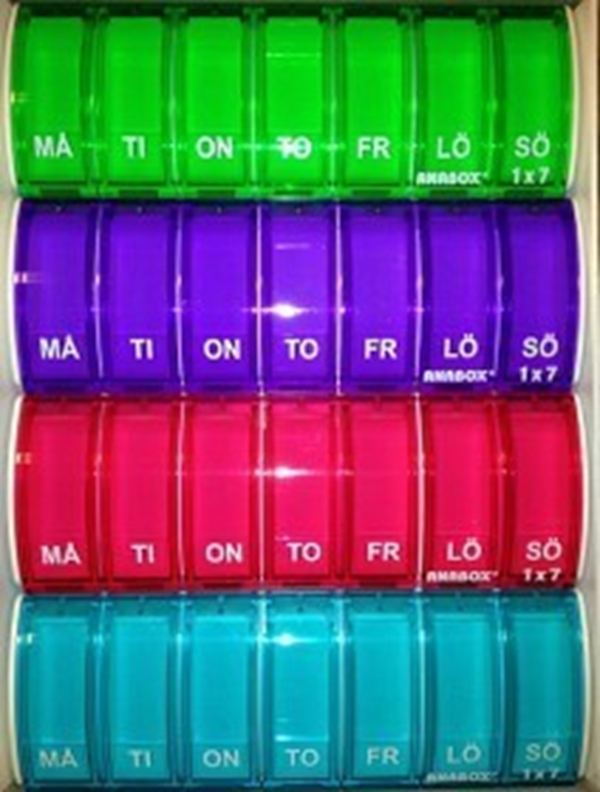 Doseringsask för medicin, Anabox 7x1 veckoask sort färg