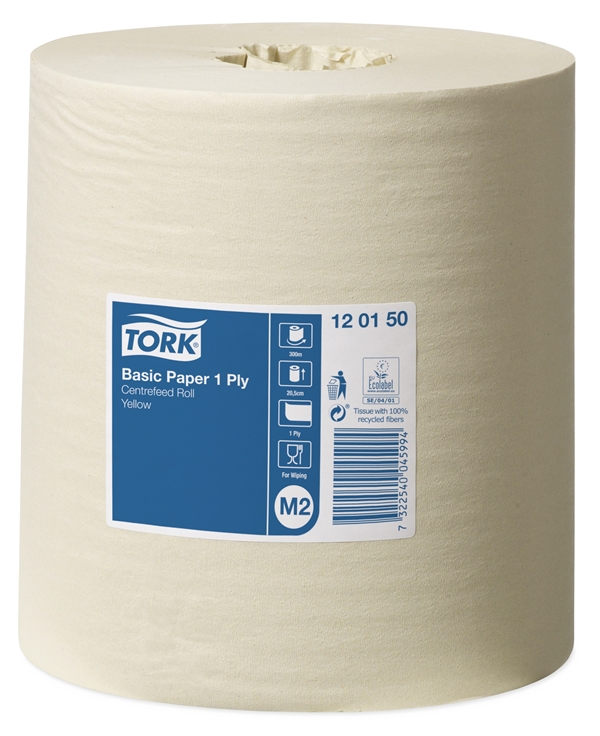 Torkrulle 1-L centrummatad M2, Tork Basic 300m gul - Tork