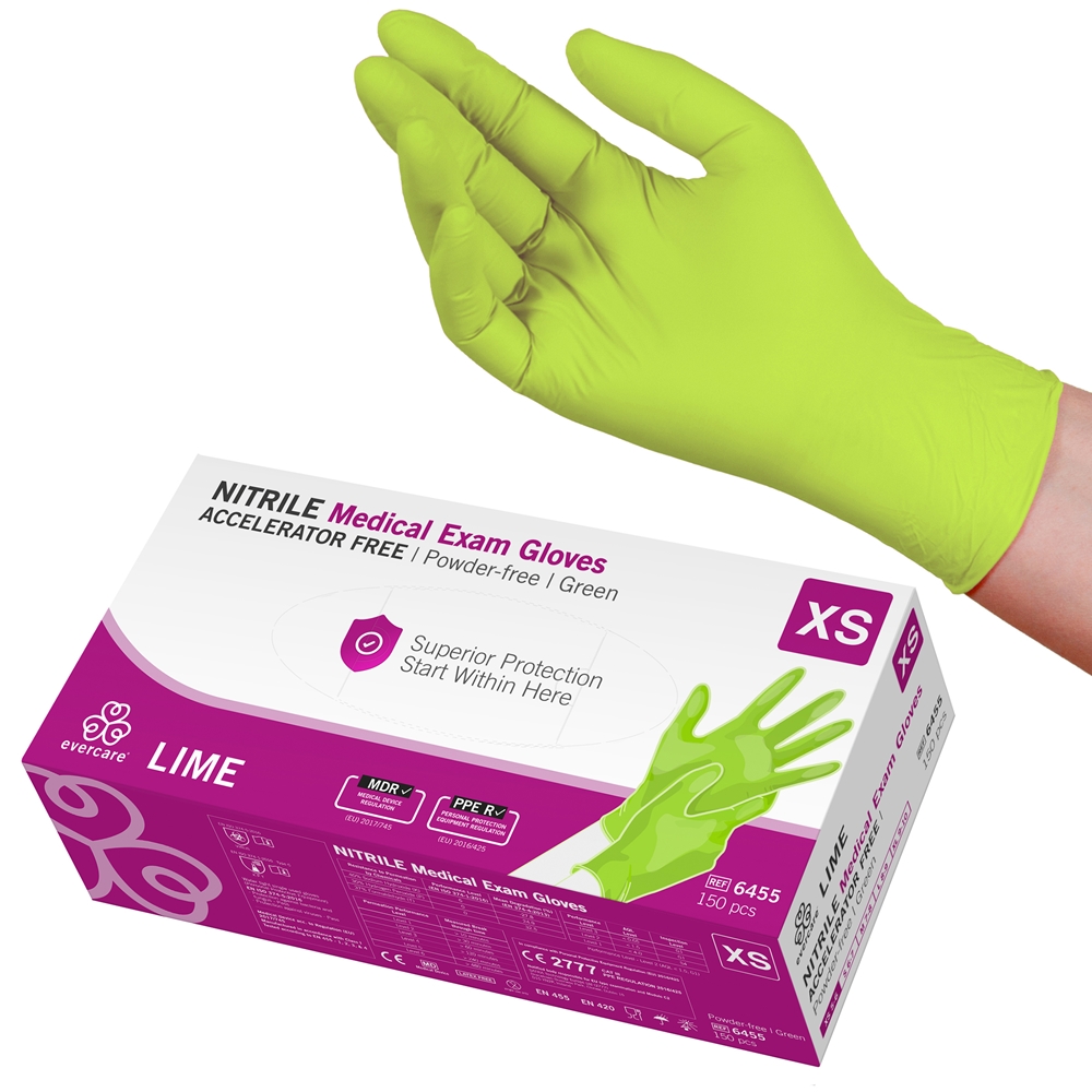 Handske us nitrile evercare pf - XS LIME acc-fri grön AQL 1,5  - 150 st