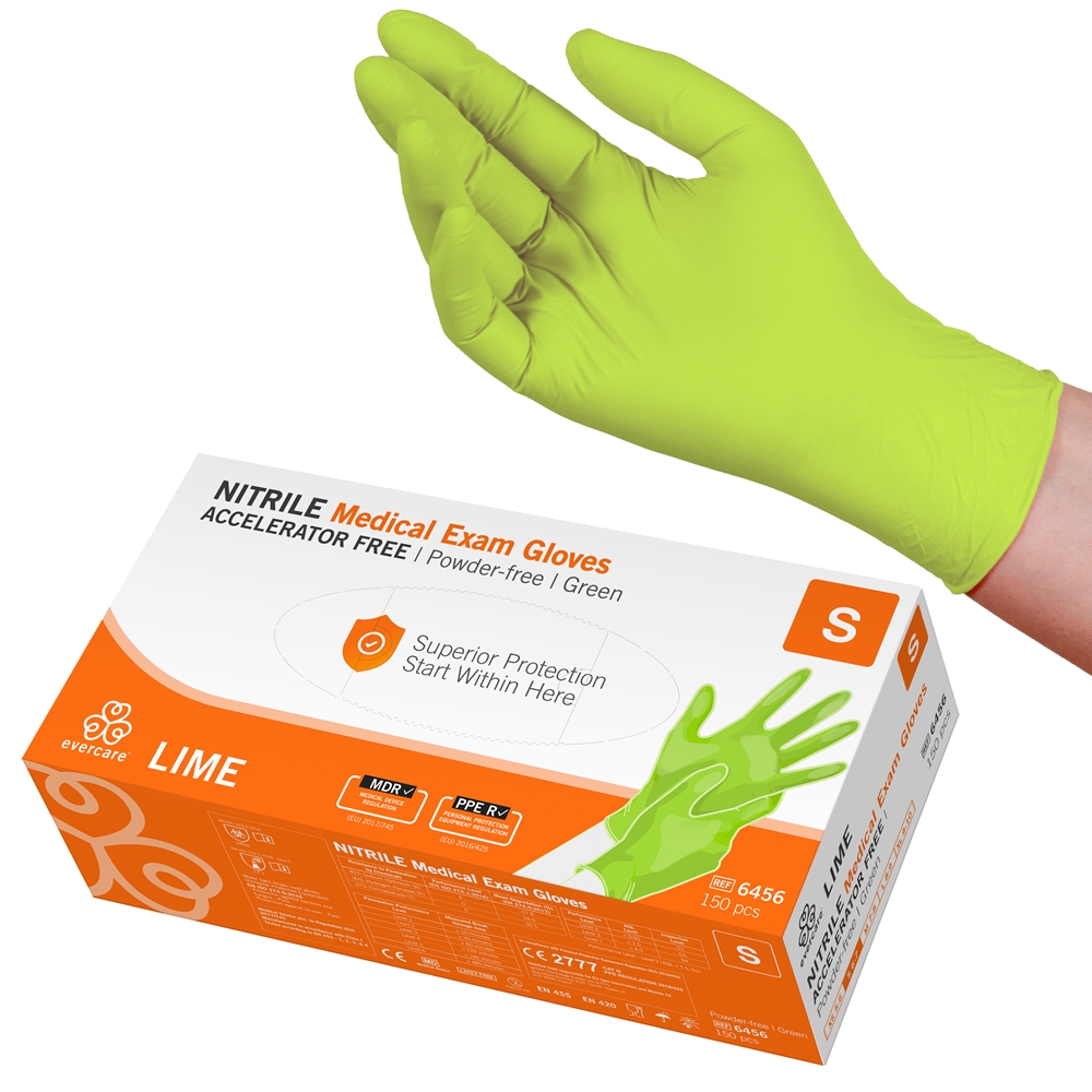 Handske us nitrile evercare pf - S LIME acc-fri grön AQL 1,5  - 150 st