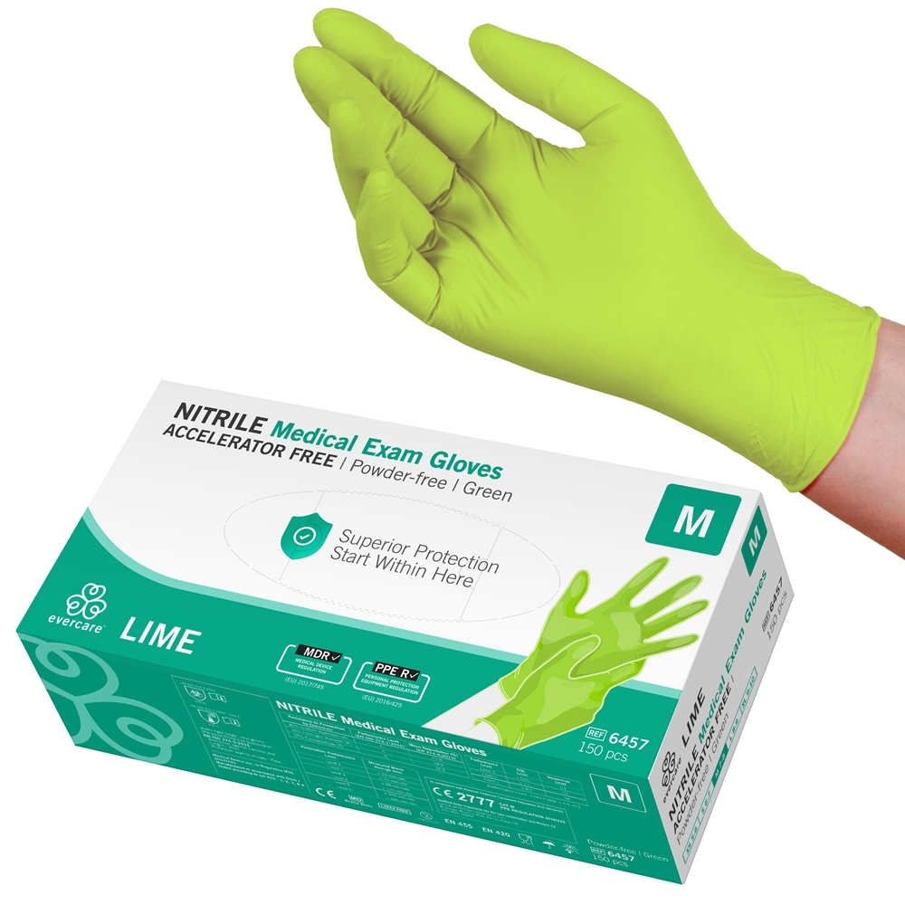 Handske us nitrile evercare pf - M LIME acc-fri grön AQL 1,5  - 150 st