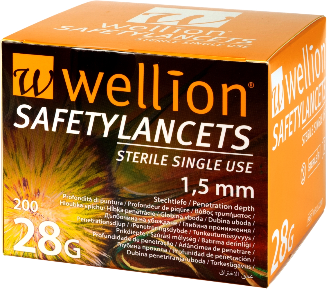 Lansett Wellion Safetylancets - 28G (0,37mm) x1,8mm Säkerhet - 200 st