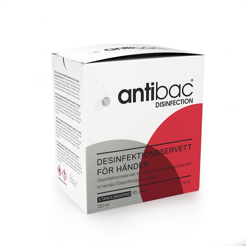 Handdesinfektion servett Antibac - 17x22cm 6ml styckförpackade - 20 st/förp.