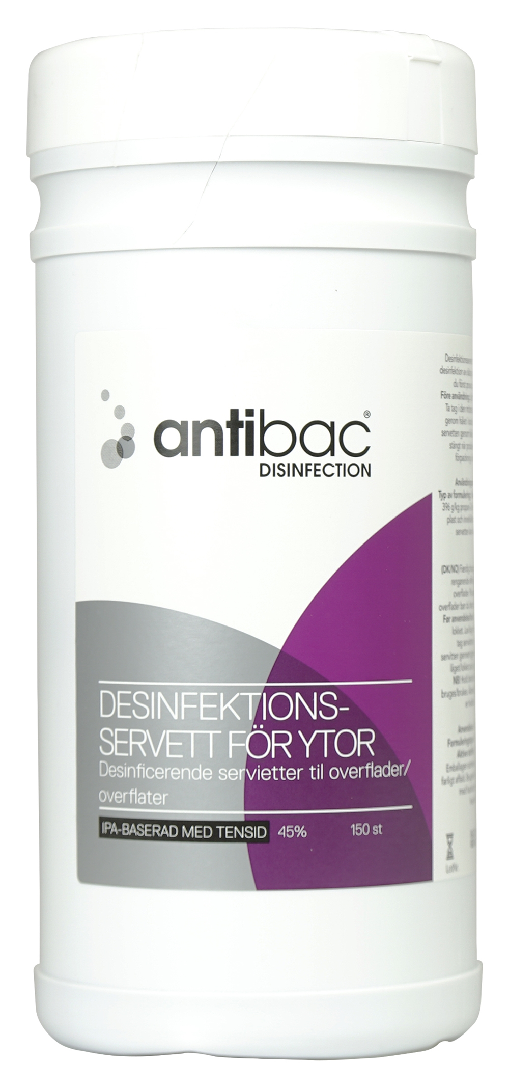 Ytdesinfektion servett Antibac IPA - 45% 20x20cm m tensid 150st/rör - 150 st/förp.