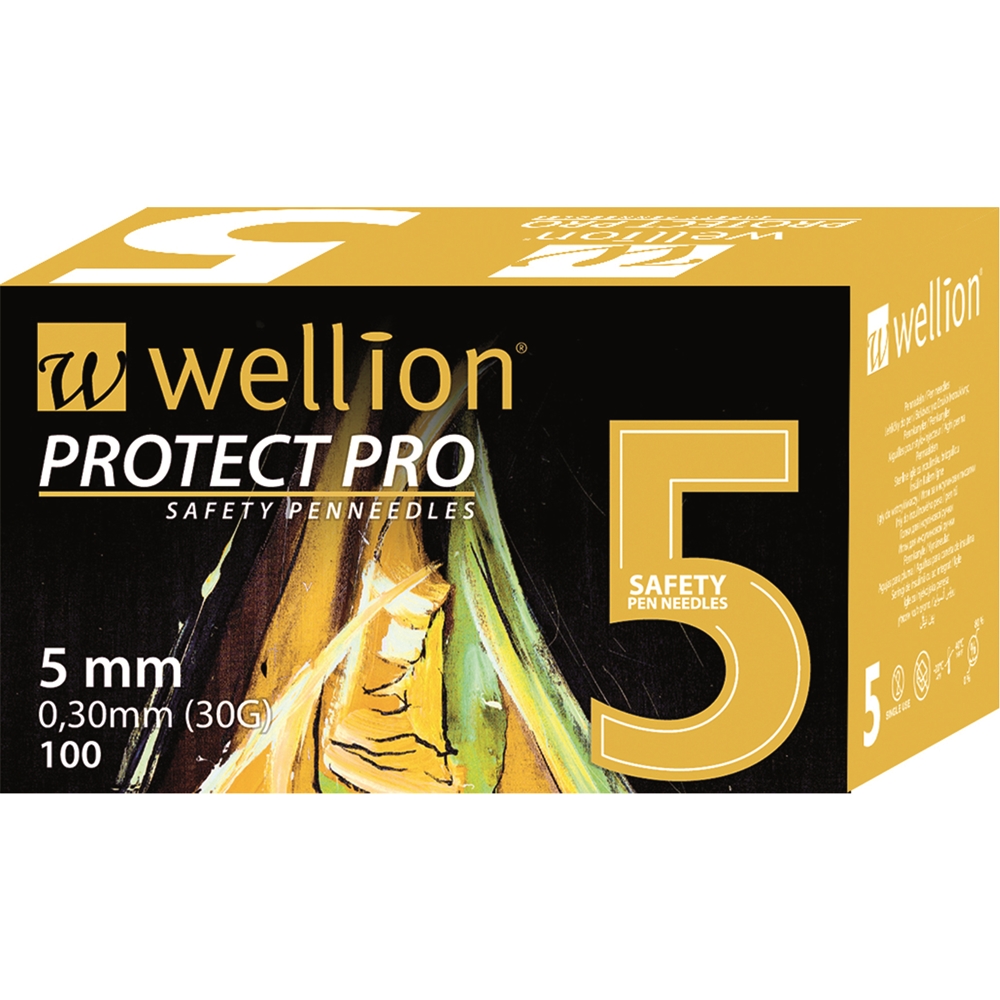 Pennkanyl Wellion Protect Pro - 30 G (0,30mm) x 5mm Säkerhet - 100 st