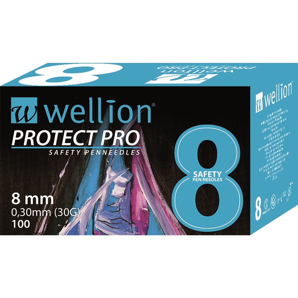Pennkanyl Wellion Protect Pro - 30 G (0,30mm) x 8mm Säkerhet - 100 st