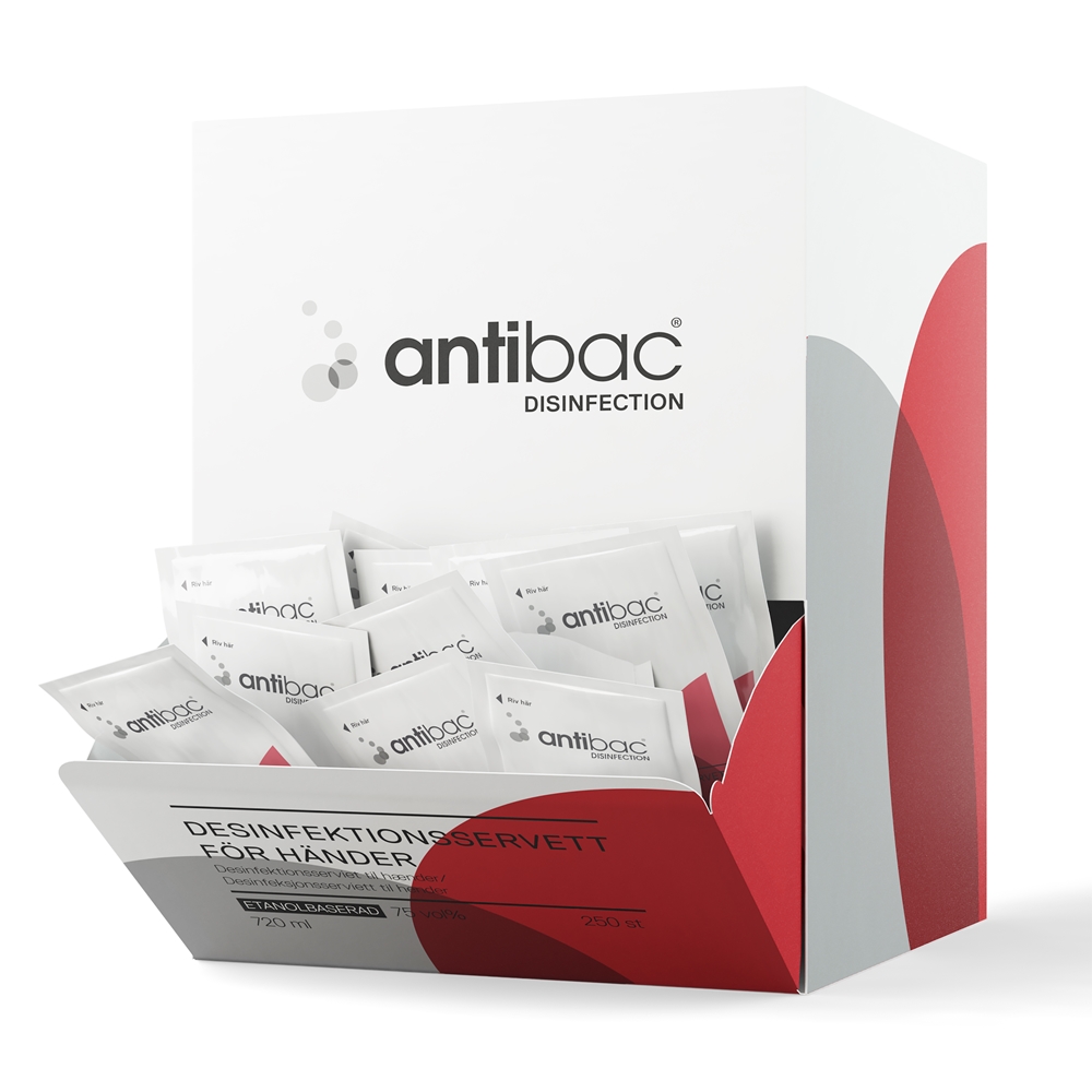 Handdesinfektion servett Antibac - 17x22cm 6ml styckförpackade - 250 st/förp.