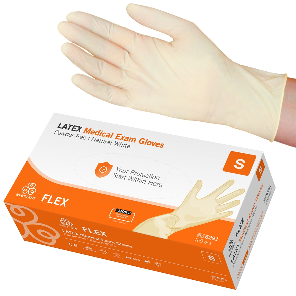Handske us latex evercare - S FLEX puderfri - 100 st