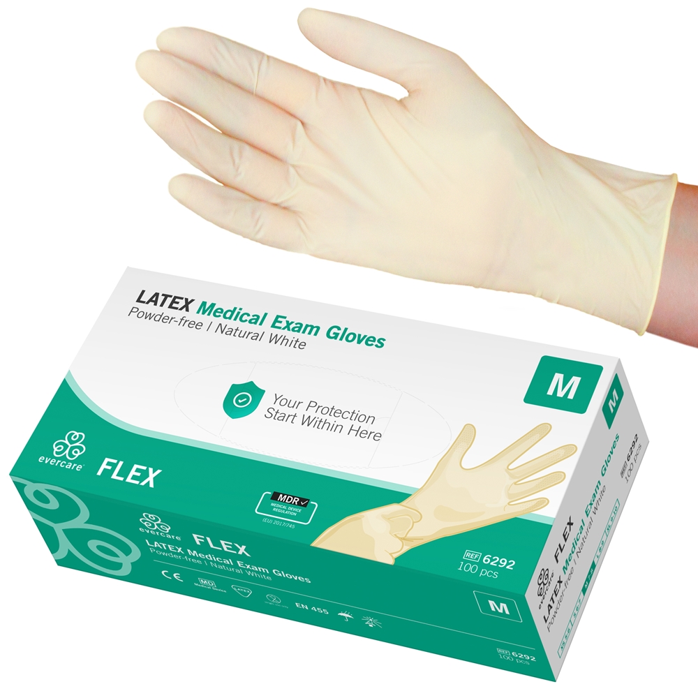 Handske us latex evercare - M FLEX puderfri - 100 st