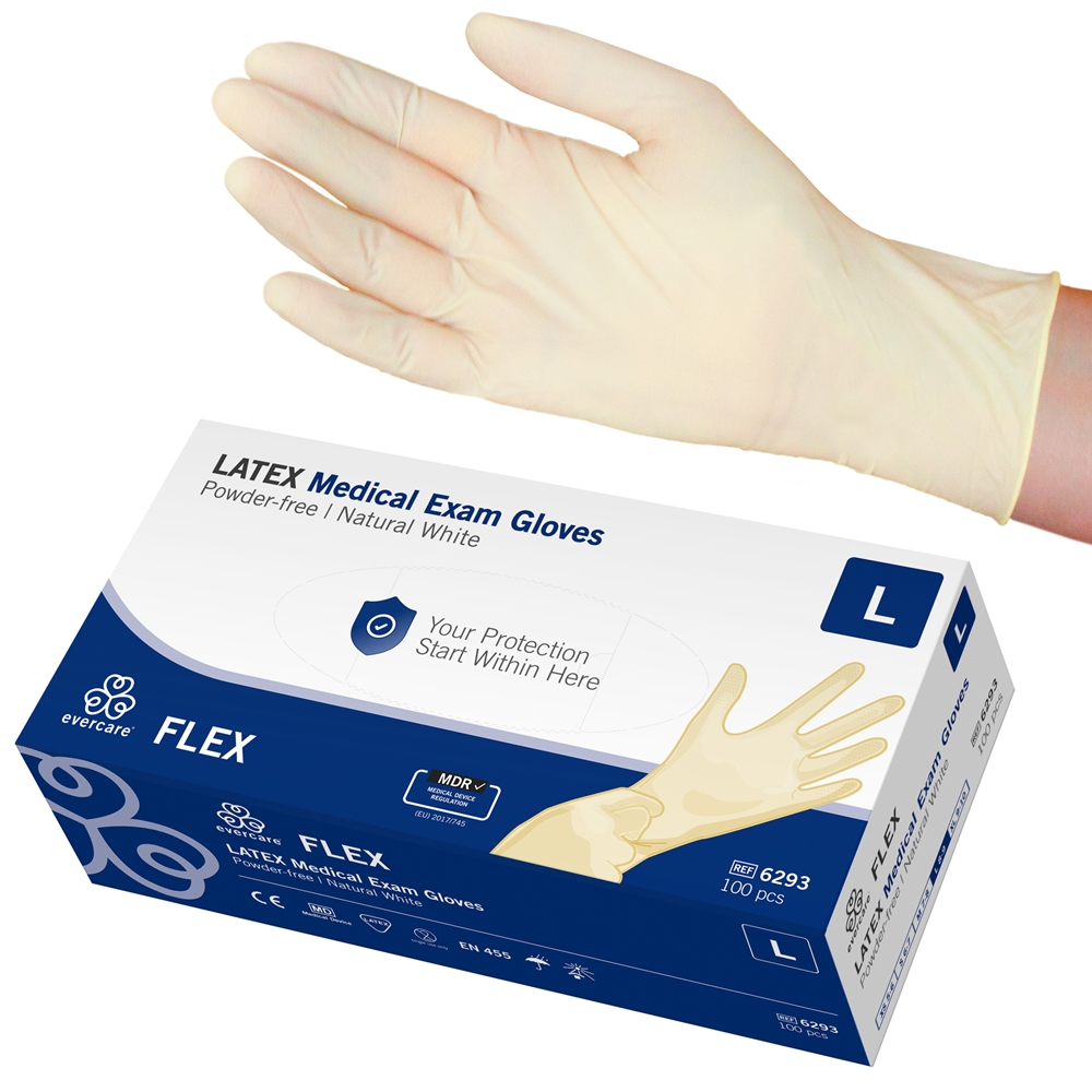 Handske us latex evercare - L FLEX puderfri - 100 st