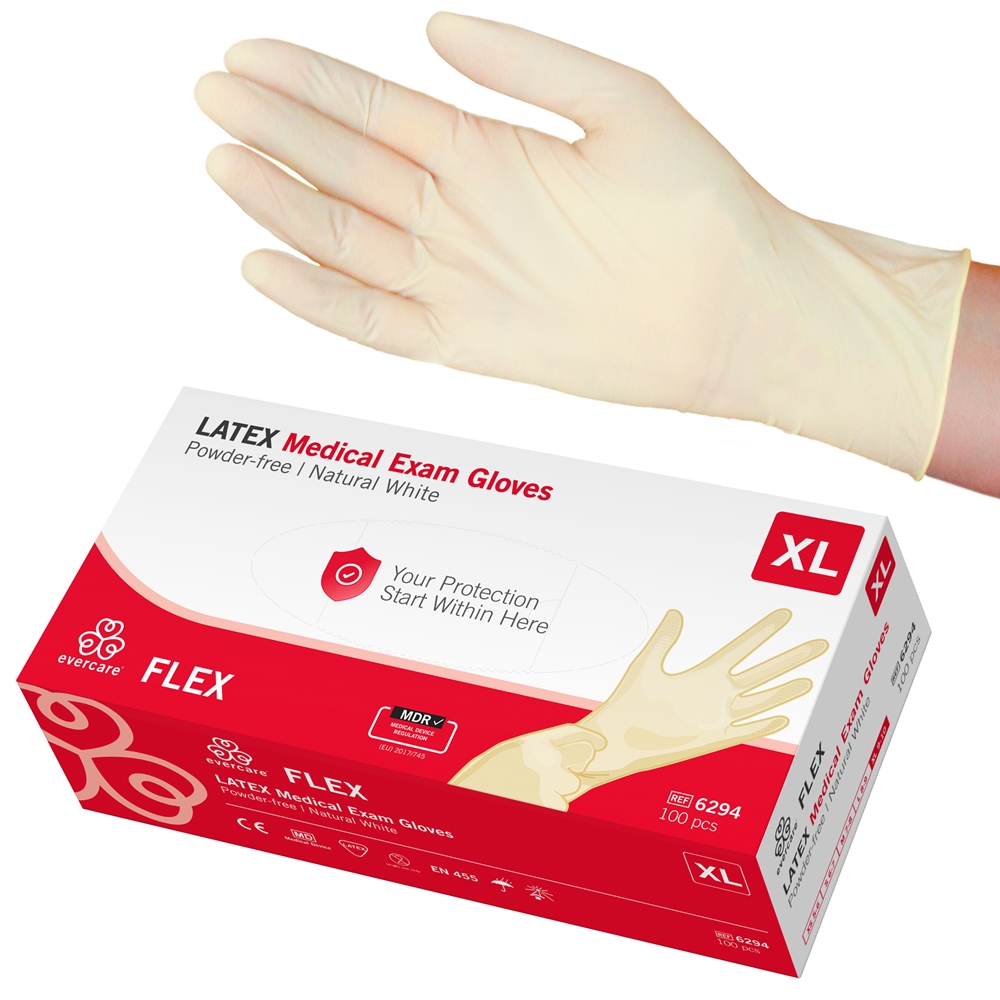 Handske us latex evercare - XL FLEX puderfri - 100 st