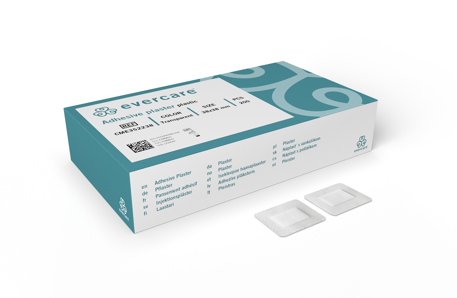 Injektionsplåster plast evercare - 3,8x3,8cm transparent - 200 st/förp.
