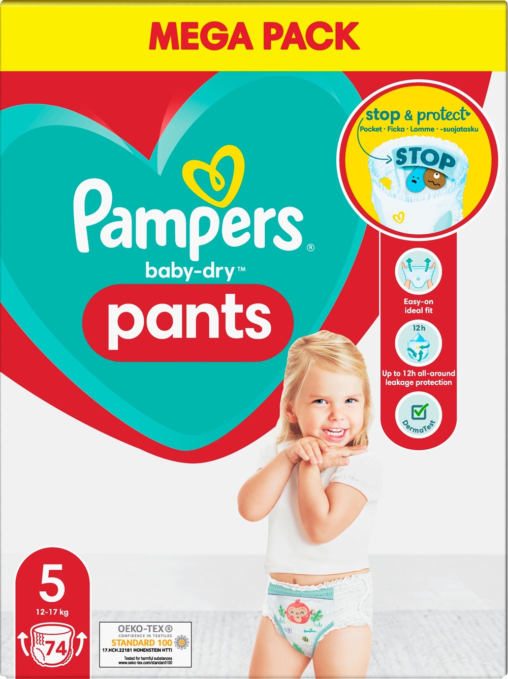 Byxblöja Pampers BabyDry Pants - S5 12-17Kg  - 74 st