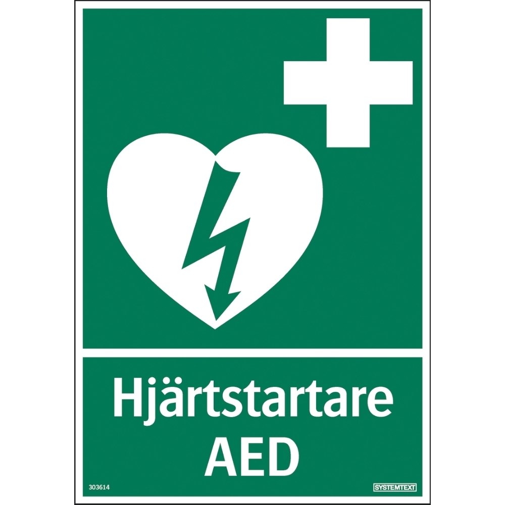 Skylt "Hjärtstartare"