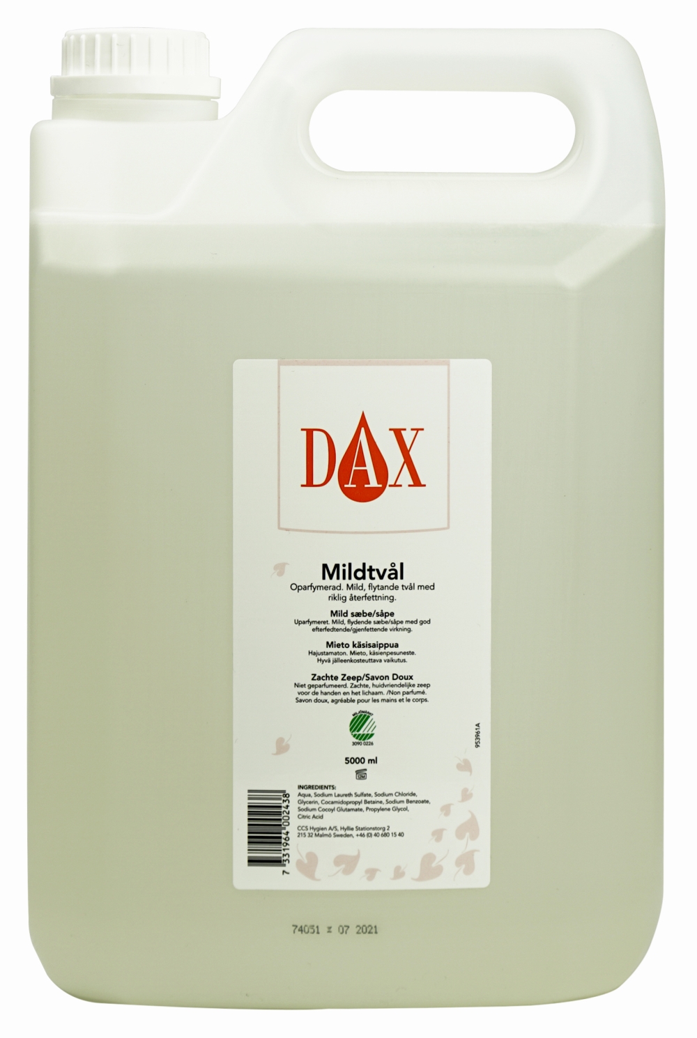 Flytande tvål Dax mild - 5000ml dunk oparfymerad