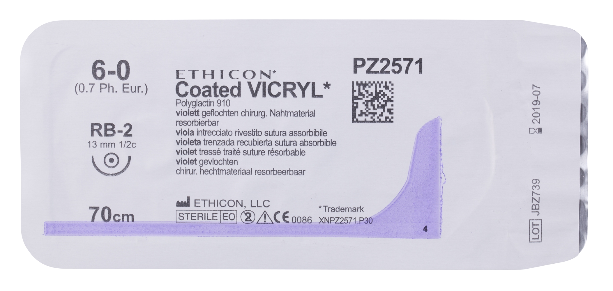 Sutur Vicryl 6-0 PZ2571H - 70cm nål RB-2 - 36 st