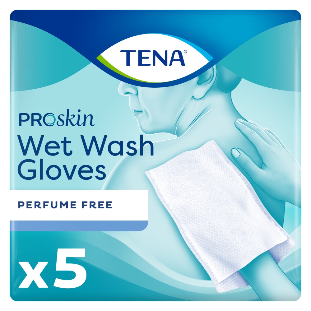 Tvätthandske TENA - Impregnerad, engångs oparf - 5 st