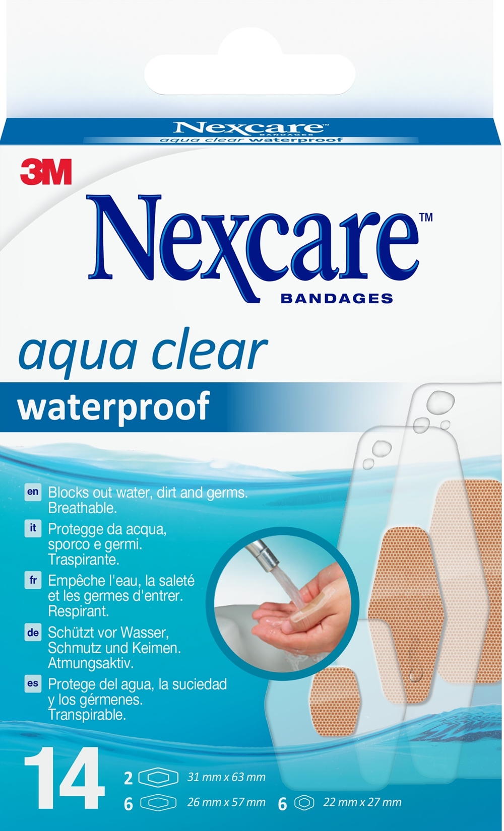 Plåster sårfilm Nexcare Aqua 360 - 14/ask beige i 3 stl - 14 st/förp.