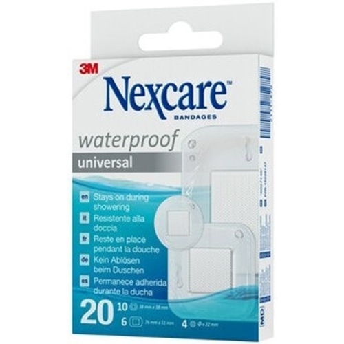 Plåster sårfilm Nexcare waterproof - 20/ask vitt i 3 stl - 20 st/förp.