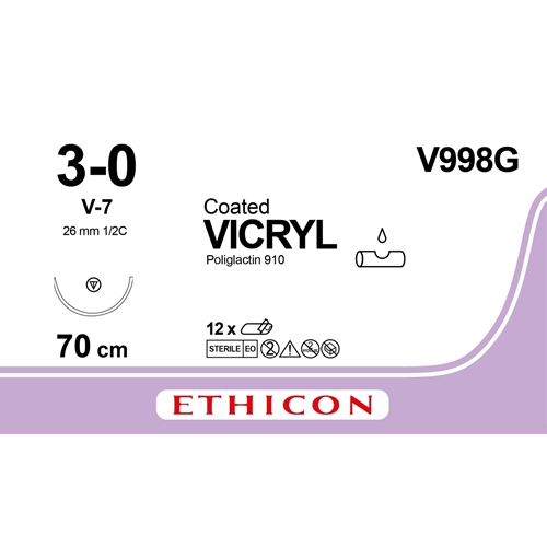 Sutur Vicryl 3-0 V998G - 70cm nål V-7 - 12 st