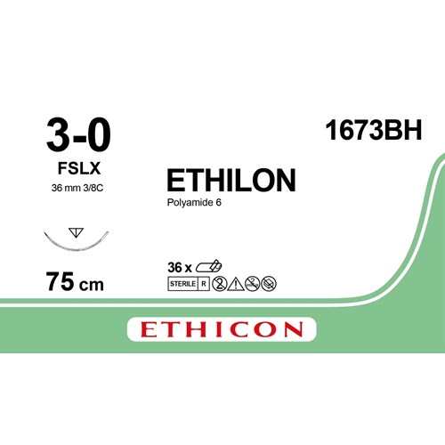 Sutur Ethilon 3-0 1673H - 75cm svart nål FSLX - 36 st