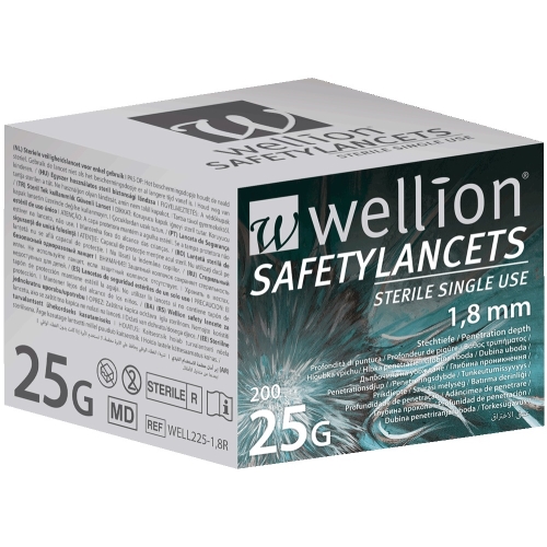 Lansett Wellion Safetylancets - 25G (0,36mm) x 1,8mm Säkerhet - 200 st