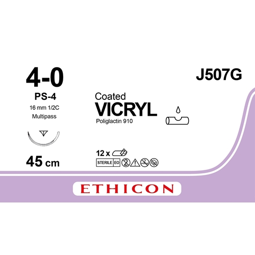 Sutur Vicryl 4-0 J507G - 45 cm ofärgad nål PS 4 - 12 st