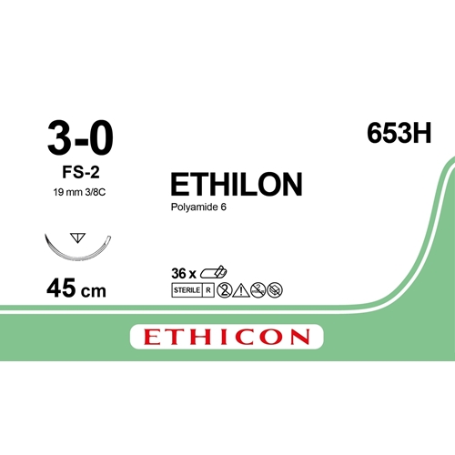 Sutur Ethilon 3-0 653H - 45cm nål FS-2 svart - 36 st