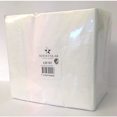 Servett tissue 1/4 vikt 3L - 33x33cm vit - 125 st