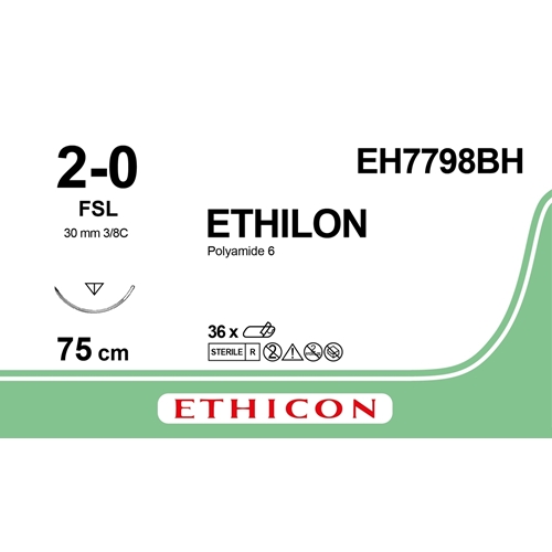 Sutur Ethilon 2-0 EH7798BH - 75cm svart nål FSL  - 36 st