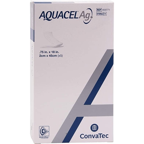 Gelbildande silverförband Aquacel Ag Extra - 2x45cm tamponad - 5 st/förp.