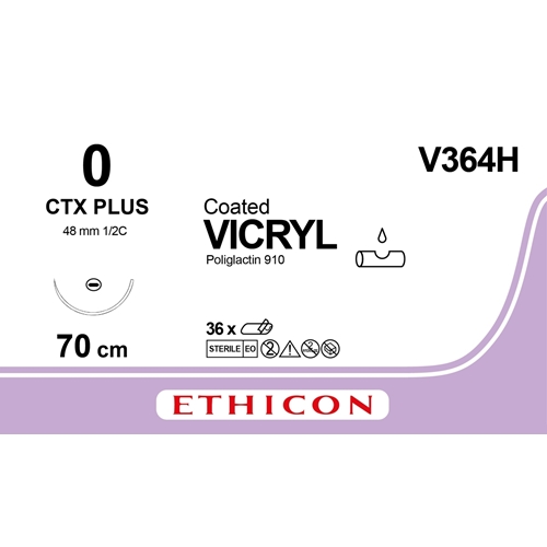 Sutur Vicryl 0 V364H - nål CTX rund 70mm - 36 st
