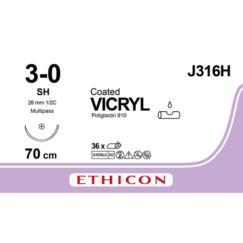 Sutur Vicryl 3-0 V316H - 70cm nål SH - 36 st