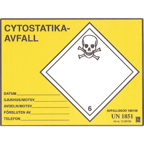 Etikett Cytostatikaavfall - 150x200mm UN 1851 rle100