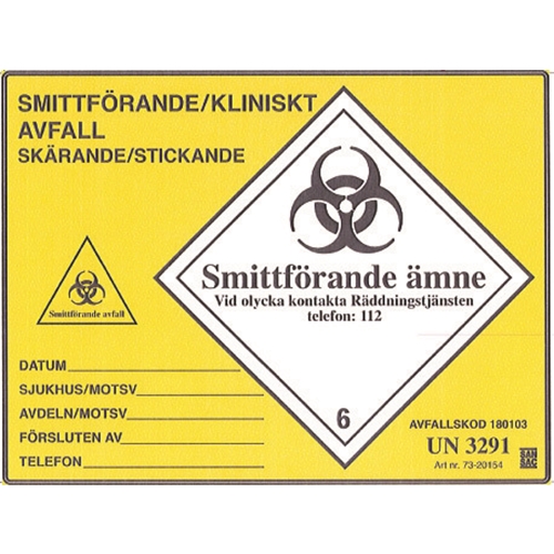 Etikett smitt/klin skär/stick - 150x200mm UN 3291 rle100