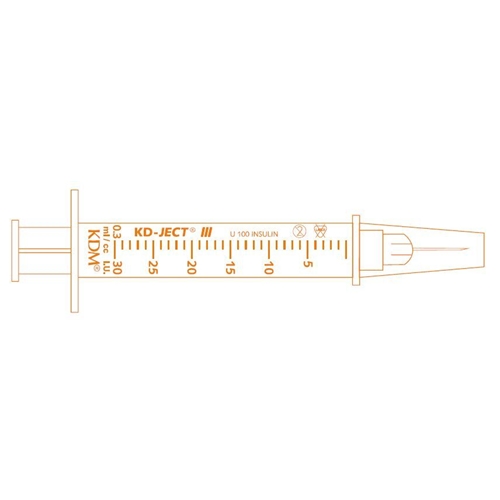 Insulinspruta+kanyl KD-Ject - 0,3ml 30G (0,30)x8mm - 100 st